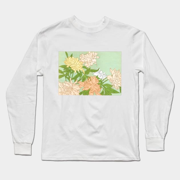 Vintage Victoriana Botanical Chrysanthemum Illustration Design Long Sleeve T-Shirt by DankFutura